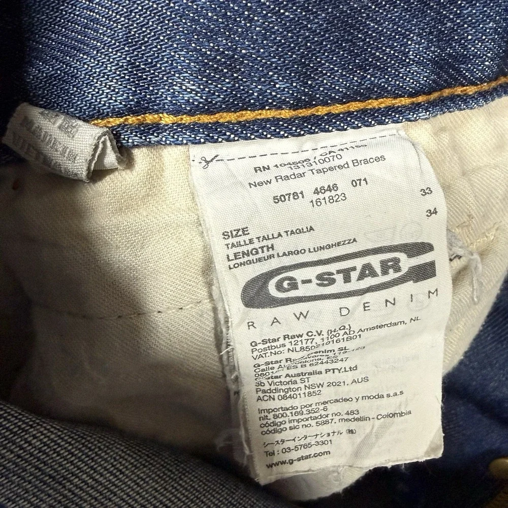G Star Raw Jeans Mens 33x30 Blue New Radar Tapered Braces Suspender Buttons Hem‎